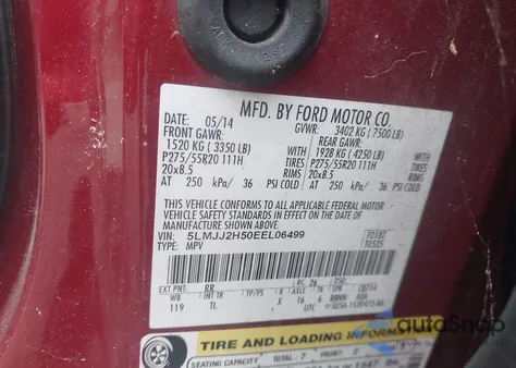 2014 Lincoln Navigator z USA, uszkodzony, nr VIN 5LMJJ2H50EEL06499